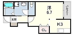 エターナルシー舞子坂 1DKの間取図画像