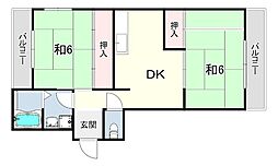 エクリート朝霧 2DKの間取図画像