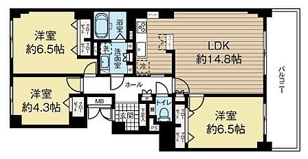 80?超のゆとりある3LDK。南向きリビングを中心に各居室を配置した使いやすい間取り。収納も確保され、家族それぞれのプライベート空間を大切にしながら快適に暮らせます。