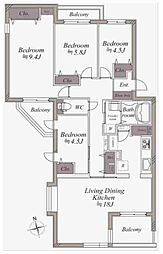 多摩川久地パークハイツ 4LDKの間取図画像
