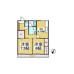 香山マンション 2DKの間取図画像