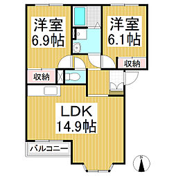 ラ・ロシェル 2LDKの間取図画像
