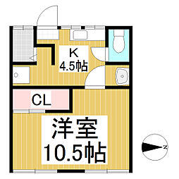 上田原ハイツ 1Kの間取図画像