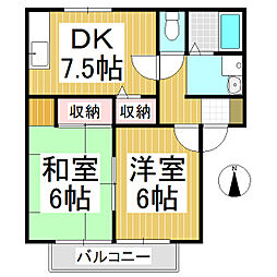 西沢アパートB 2DKの間取図画像