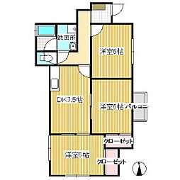 レジデンス常入2 3DKの間取図画像