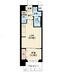 スプランディッド弁天町 1LDKの間取図画像
