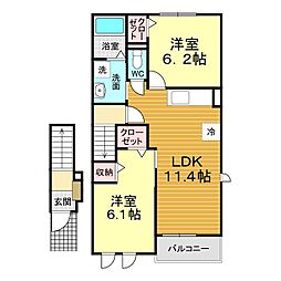エルカーサ2 2LDKの間取図画像