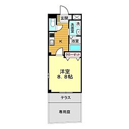 スカイハイム桜2 1Kの間取図画像