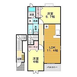 ソレイユB 2LDKの間取図画像