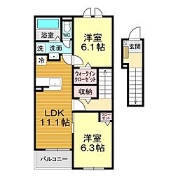 カームウェスト 2LDKの間取図画像