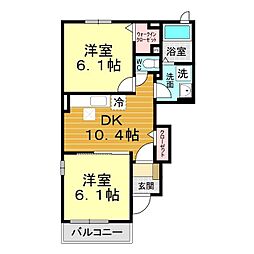 ヒルサイド・ハウス3 2DKの間取図画像