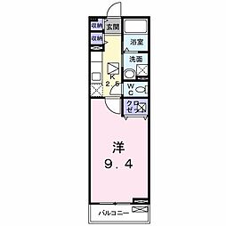 レインボー小郡 1Kの間取図画像