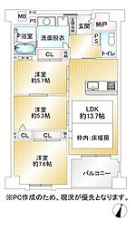 モントーレラコルタユニバ通り 3LDKの間取図画像