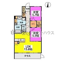 モンテログローバル 2LDKの間取図画像
