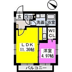 シャルマンエム 1LDKの間取図画像