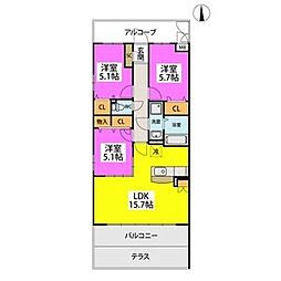 サニーコート山川 3LDKの間取図画像