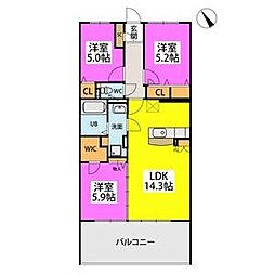 アルテハイム宮ノ陣2 3LDKの間取図画像