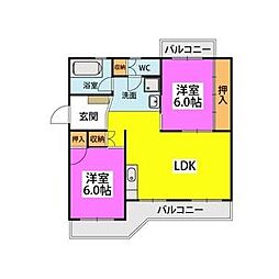 ビレッジ都府楼 2LDKの間取図画像