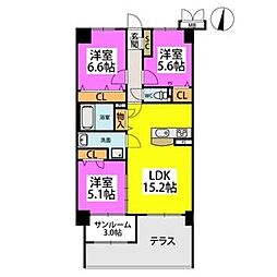 ベガライト別府 3LDKの間取図画像