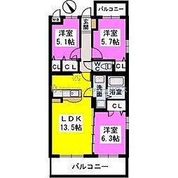 リッツハウス伯水 3LDKの間取図画像