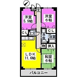 カーサ宮の前 3LDKの間取図画像