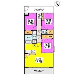 アルテハイム宮ノ陣2 3LDKの間取図画像