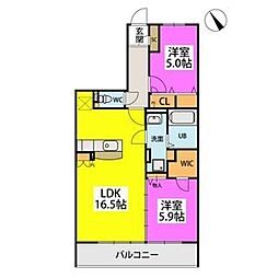 アルテハイム宮ノ陣2 2LDKの間取図画像