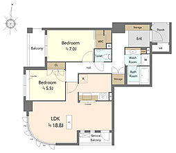 グランドメゾン泉パムスガーデン 2LDKの間取図画像