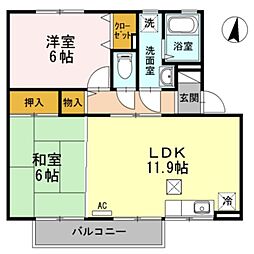グラン・デ・ハイツB 2LDKの間取図画像
