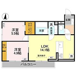 上越市上源入アパート 2LDKの間取図画像