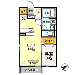 タウンコートくろい駅東3 1LDKの間取図画像