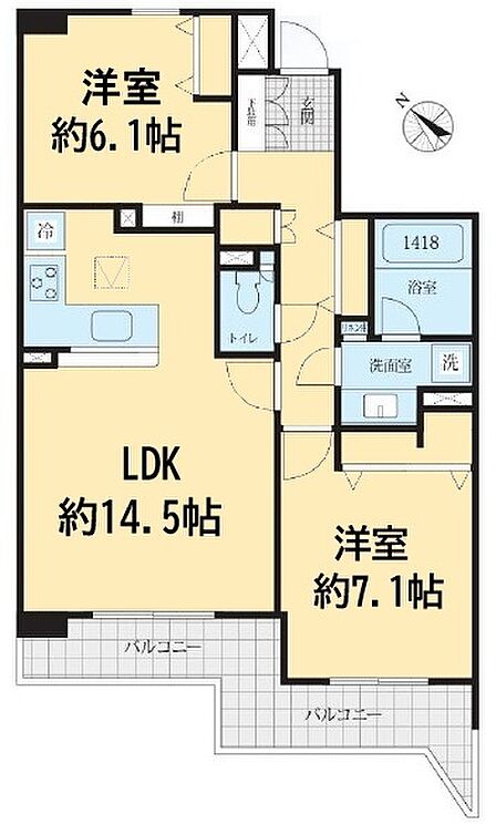 2LDKの間取り。