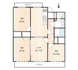 さつき住宅27号棟 3LDKの間取図画像