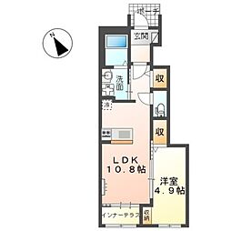リアン鶴崎 1LDKの間取図画像