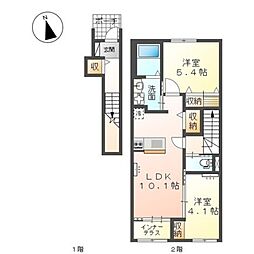 リアン鶴崎 2LDKの間取図画像