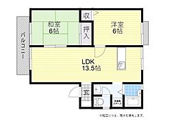 パルテールB 2LDKの間取図画像