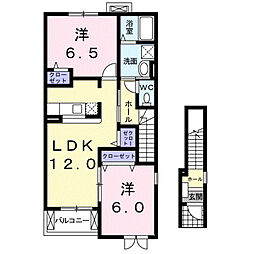 エストレーブ里 2LDKの間取図画像
