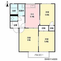 ディアコート阿部 3DKの間取図画像