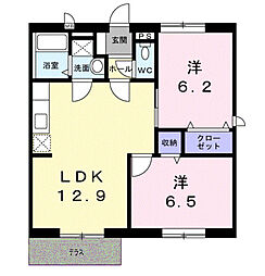 リバーパークタモツB 2LDKの間取図画像