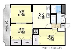 ユーミー横田 3DKの間取図画像