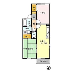 リヴェールけやき1 2LDKの間取図画像