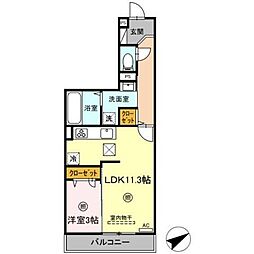 マンダリンフィールド 1LDKの間取図画像