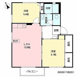 クレールB 2LDKの間取図画像