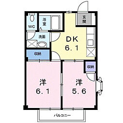 フローラB 2DKの間取図画像