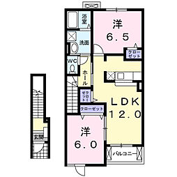 プラシードA 2LDKの間取図画像