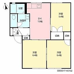 クレスコート関園A 3DKの間取図画像