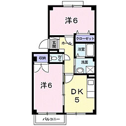 ハイム川北 2DKの間取図画像