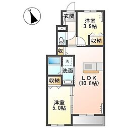 アヴニール松原 2LDKの間取図画像