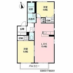 クレストタウンB 2LDKの間取図画像