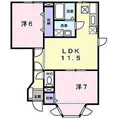 グリーングラスB棟 2LDKの間取図画像